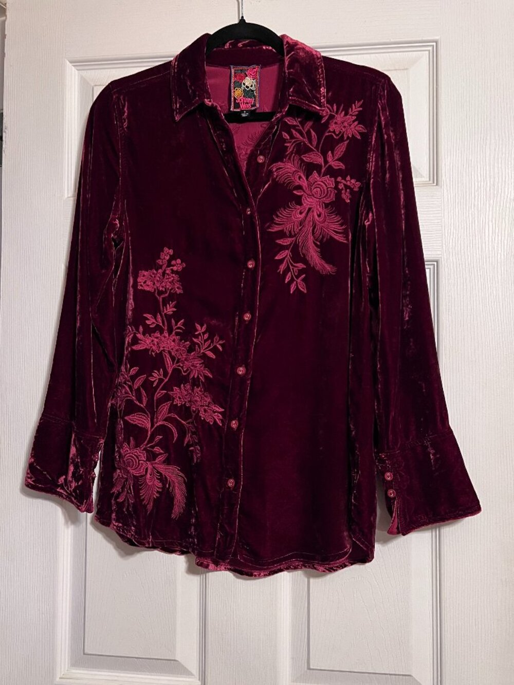 Johnny Was Molly Velvet Blouse w/ Signature Peacock Small